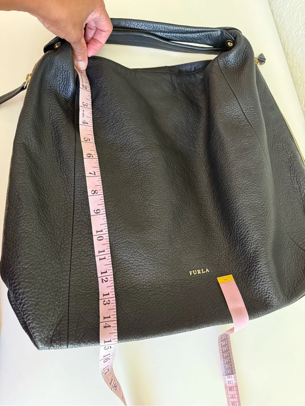 Furla Black Pebbled Leather Hobo Bag